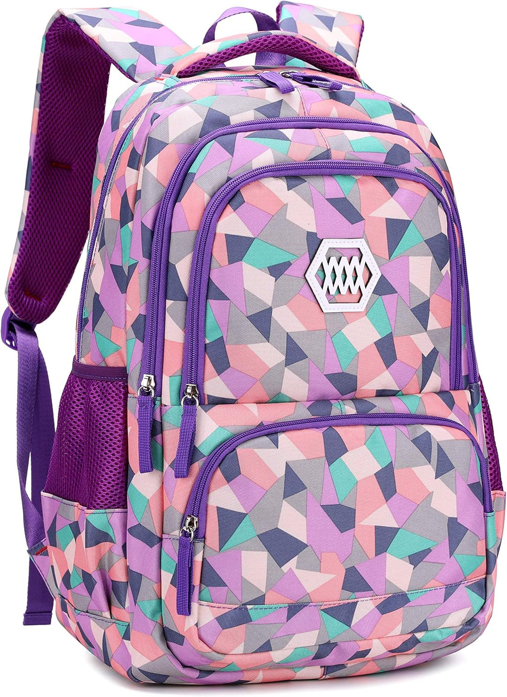 Geometric Print Kids Backpack for Girls Boys School Bag Bookbags | Multi-Pocket Girls Backpack for Primary Middle