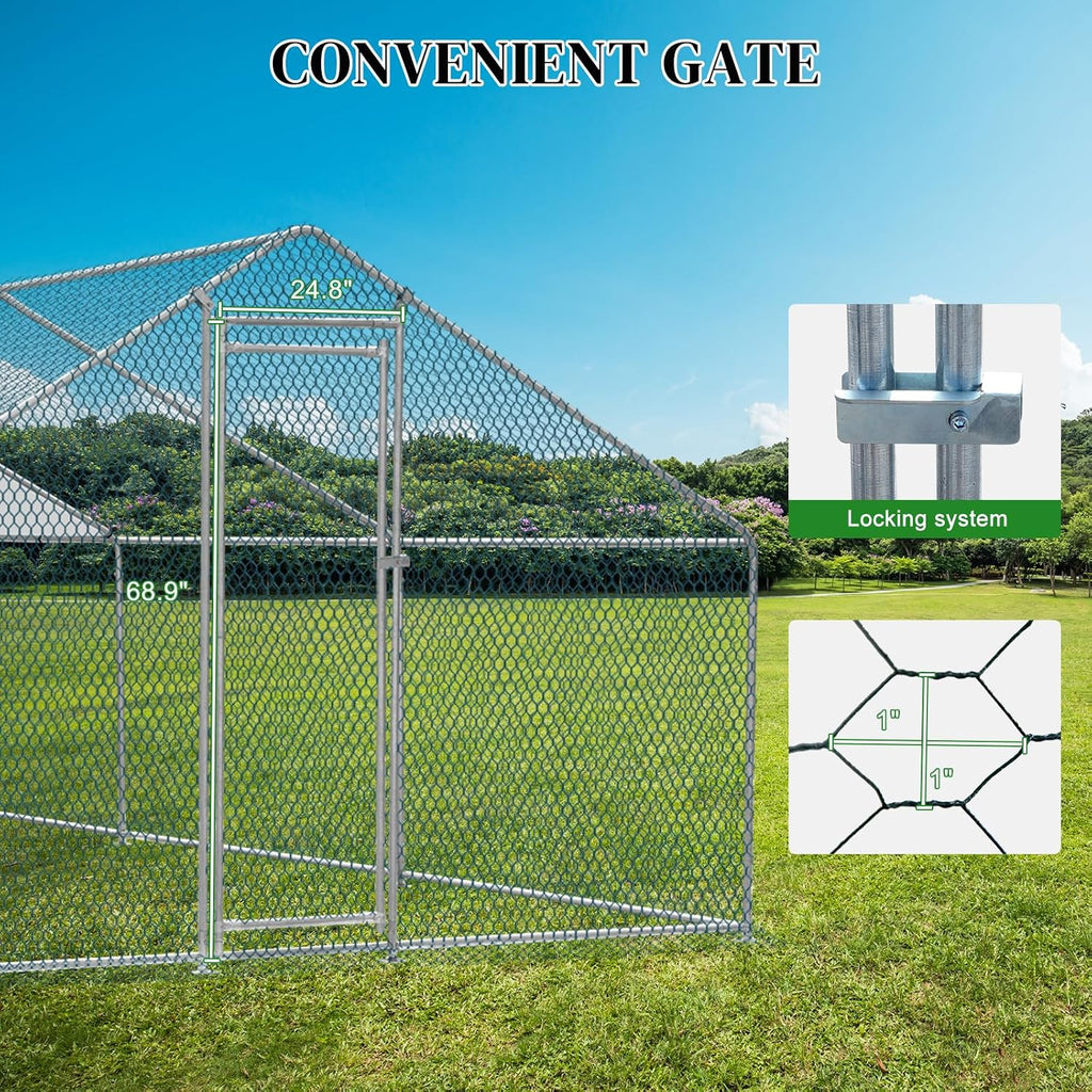 Chicken Coop, 19.5×10 FT Large Metal Chicken House, Poultry Habitat Cage with Waterproof Cover, Walk-in Chicken Run