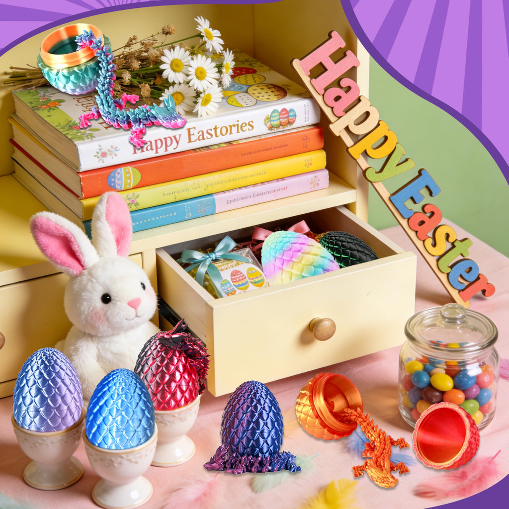 12PCS 3D Dragon Eggs with Dragon Inside, Easter Basket Stuffers Mini Easter Egg Set Articulated Unique Easter Basket