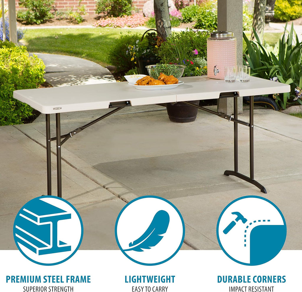 Commercial Fold-in-Half Table, 6-Foot, Almond