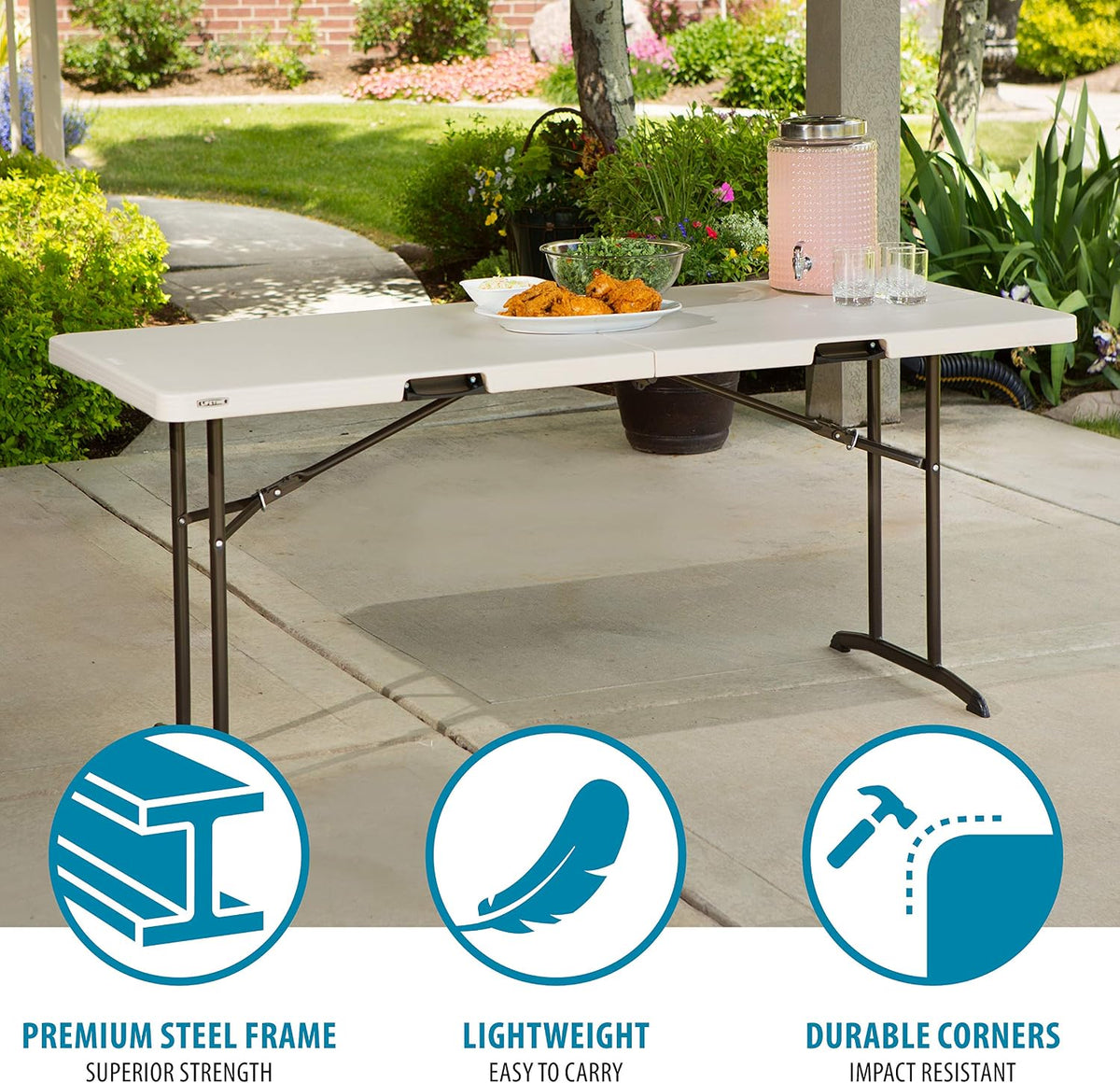 Commercial Fold-in-Half Table, 6-Foot, Almond