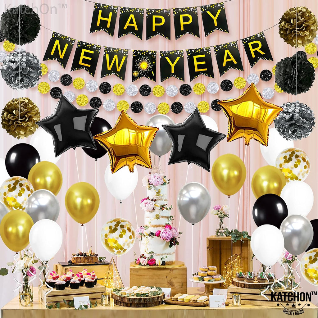 New Years Eve Party Supplies 2026, Pack of 70 | Happy New Years Decorations 2026, Hanging Swirls, PomPoms, NYE