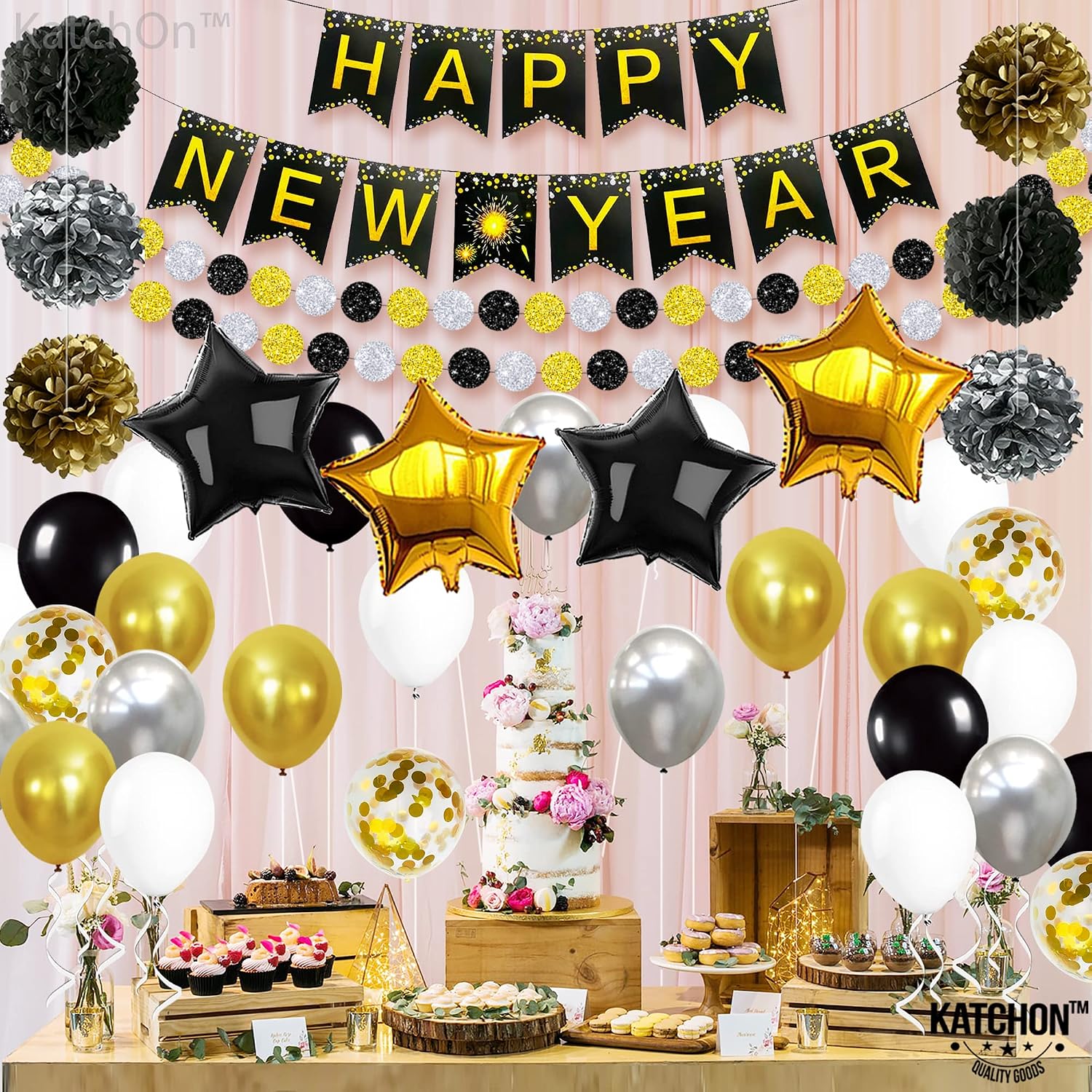 New Years Eve Party Supplies 2026, Pack of 70 | Happy New Years Decorations 2026, Hanging Swirls, PomPoms, NYE