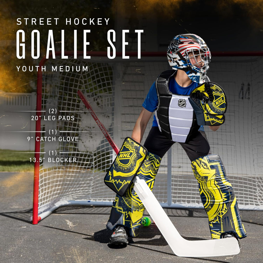 Franklin Sports Extreme Street Hockey Goalie Set | Beginner-Ready Gear, Includes Blocker + Catch Glove + Leg Pads