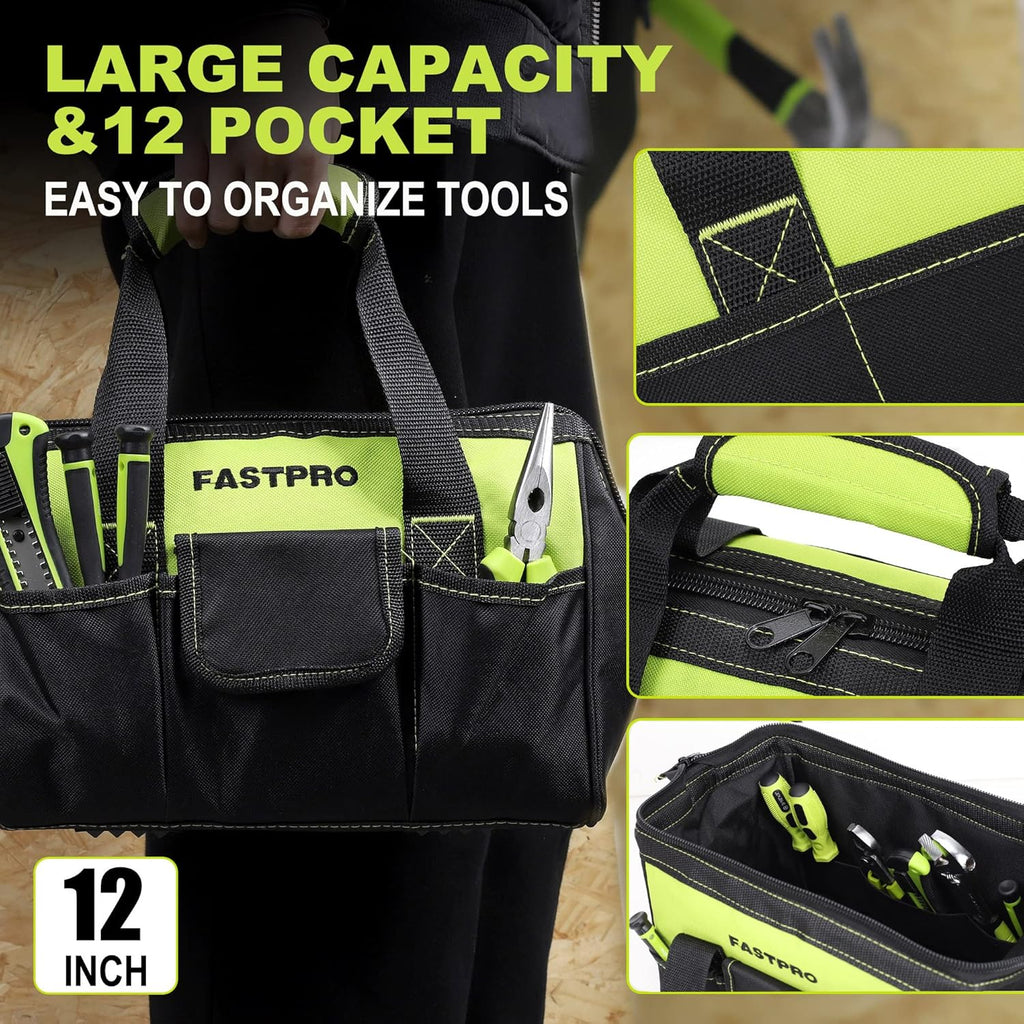 220-Piece Home Tool Set, Household Repairing Tool Kit, with 12-Inch Wide Mouth Open Storage Tool Bag, Green