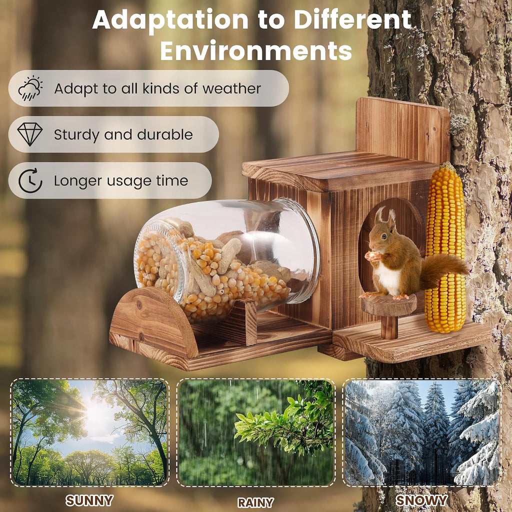 Squirrel Feeder, Wood Squirrel House, Squirrel Feeders for Outside Garden Tree, Chipmunk Feeder for Corn Peanuts