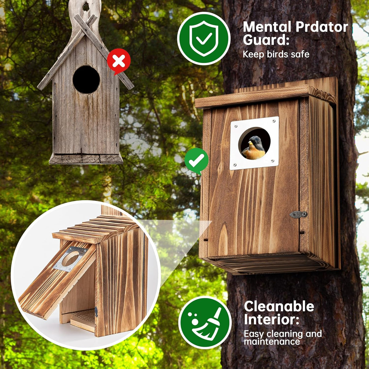 Bird Houses for Outside with Metal Predator Guard