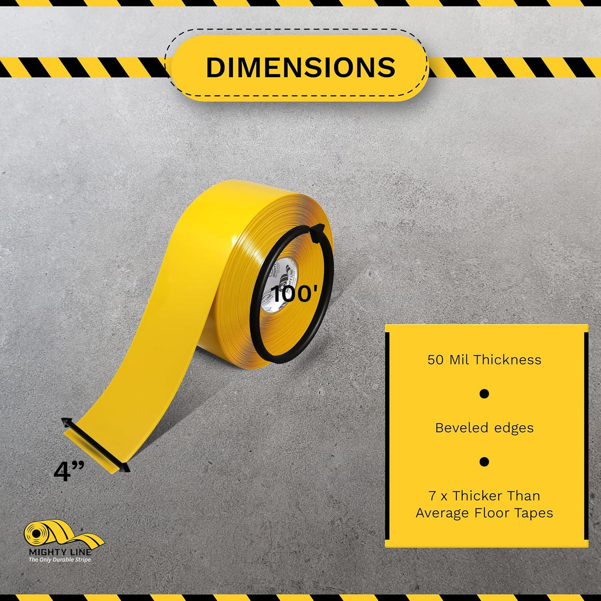 5S Floor Marking Tape, 4 in Wide, 100 ft Roll, Yellow