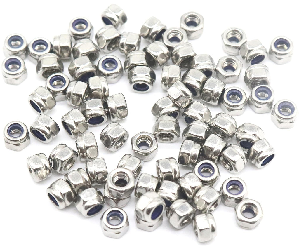 100Pcs M3 x 0.5mm Lock Nuts - 304 Stainless Steel Self-Lock Nylon Inserted 3mm Nylock Nuts for RC Model, 3D Printer