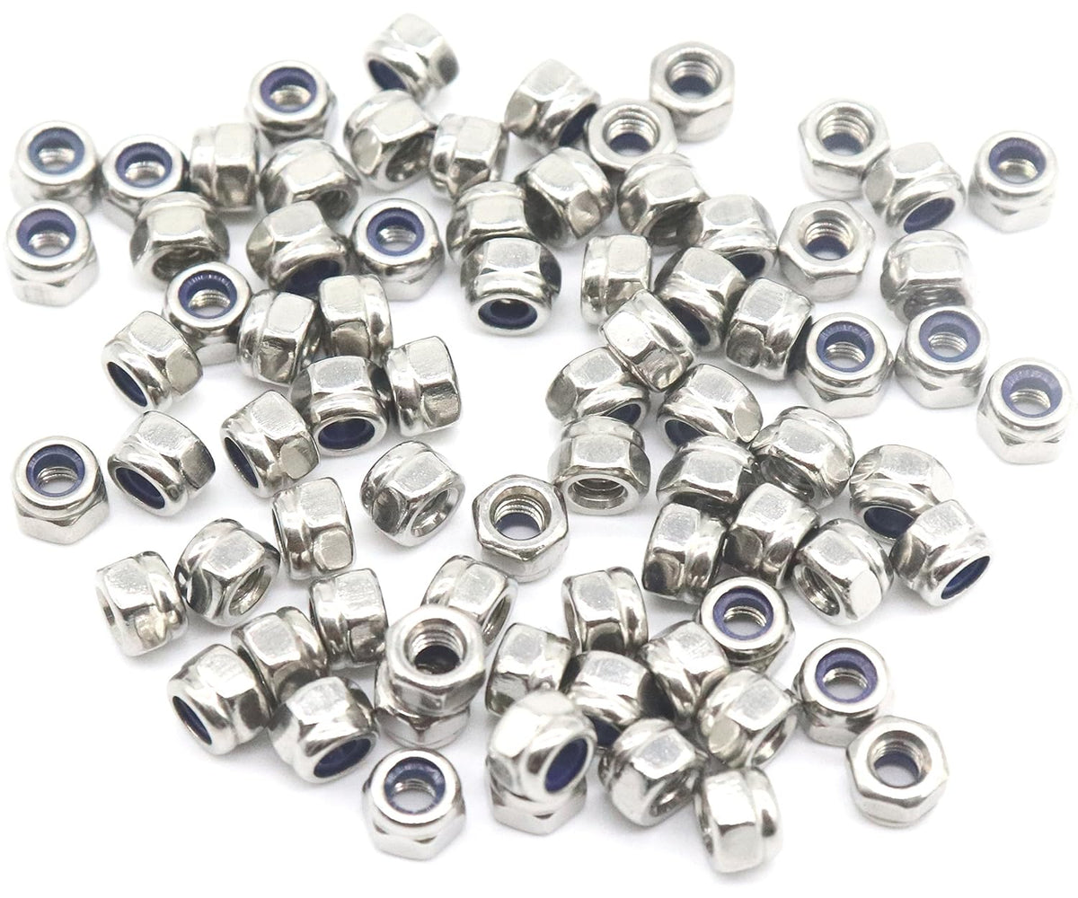 100Pcs M3 x 0.5mm Lock Nuts - 304 Stainless Steel Self-Lock Nylon Inserted 3mm Nylock Nuts for RC Model, 3D Printer