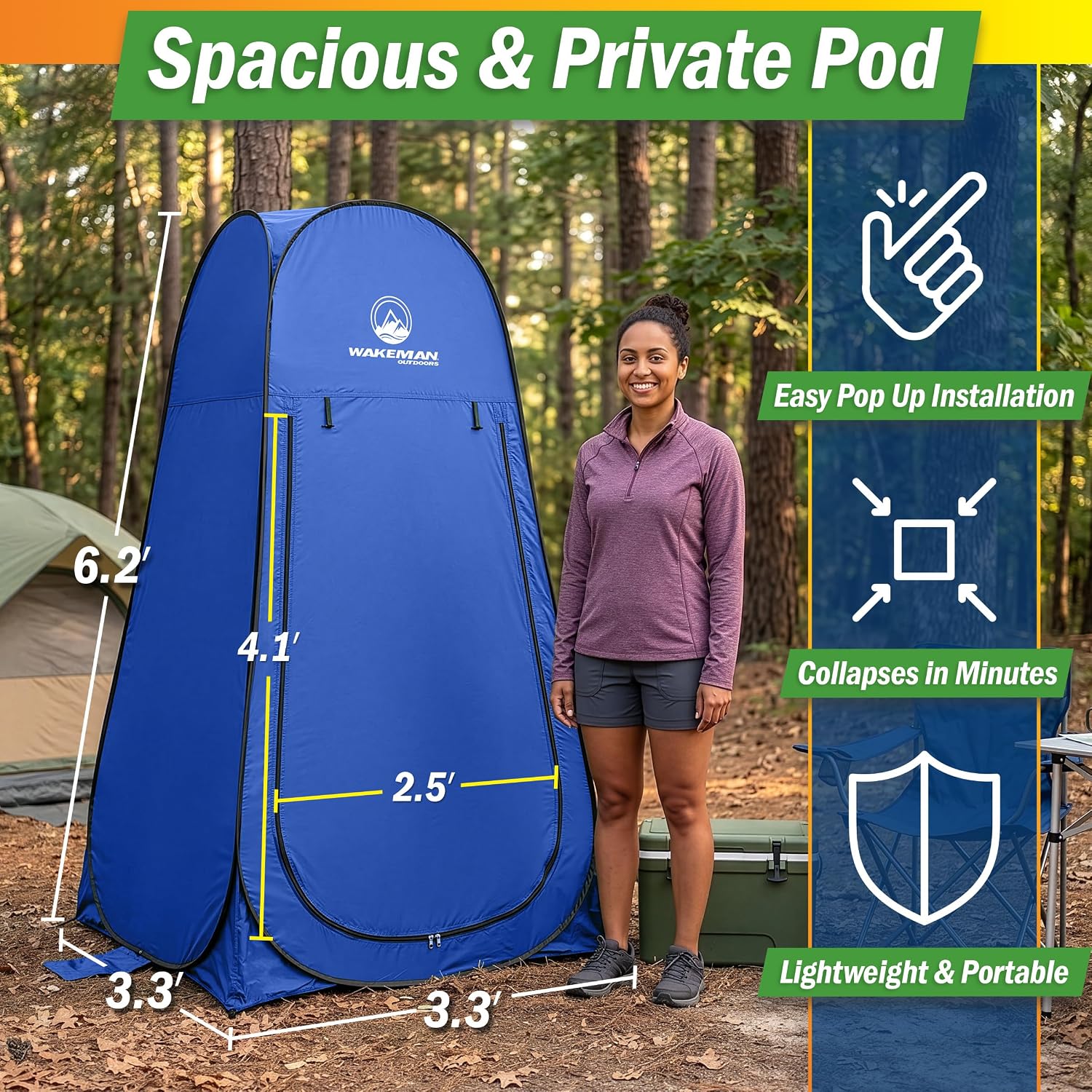 Pop Up Changing Tent, 3.3 x 3.3 x 6.2ft, Camping Shower Tent for Portable Toilet Stall or Dressing Room with Carry