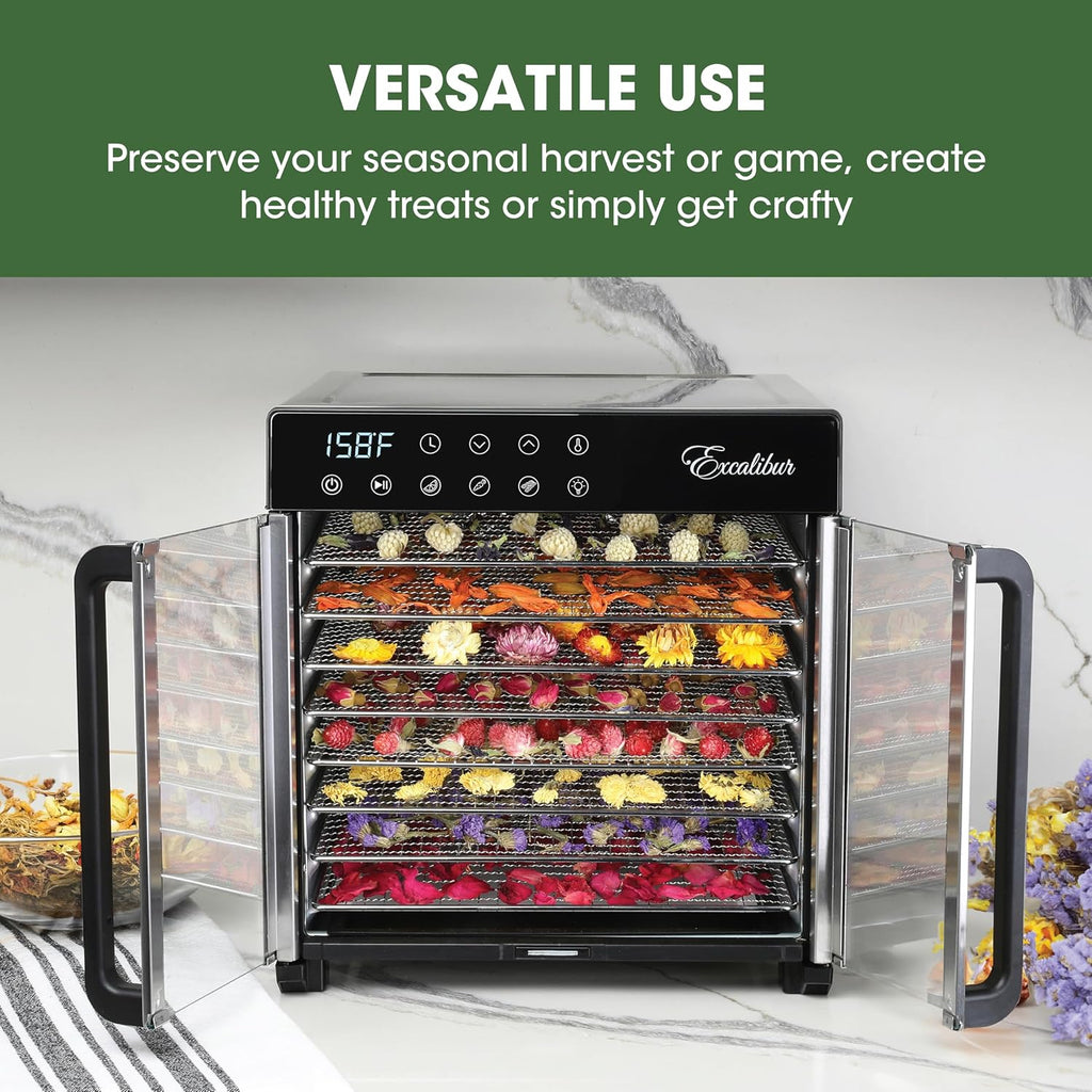 Food Dehydrator 8-Tray for Jerky, Fruit, Vegetables, Herbs, Pet Treats, 7.2 Cu Ft Drying Space with Adjustable