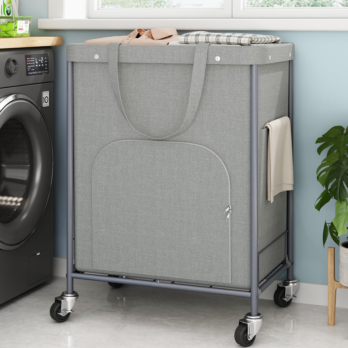 170L Large Laundry Basket with Wheels, Rolling Laundry Hamper Easy Access Clothing Minimizes Bending, Laundry Cart