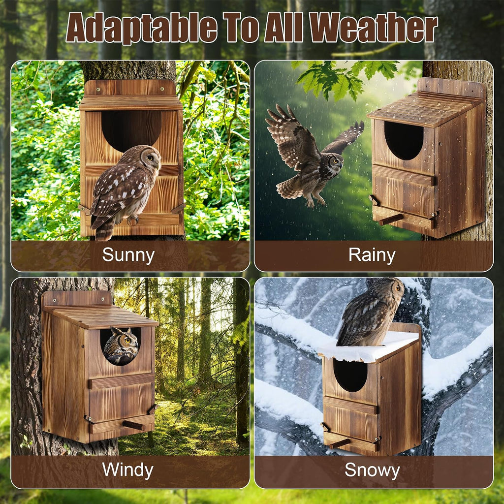 Owl House, Barn Owl Nesting Box with Bird Stand and Wood Shavings, Large Wooden Screech Nesting Box for Outside, Nest