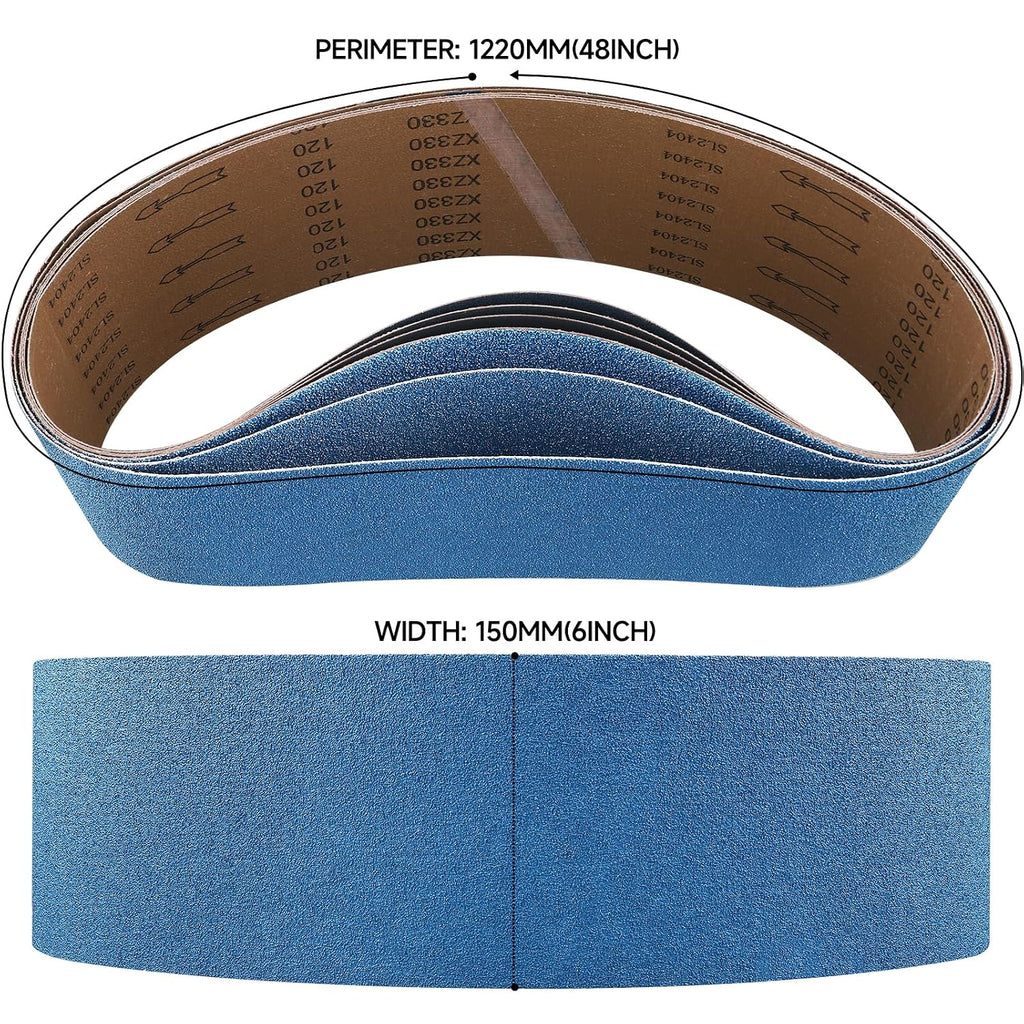 6-Piece Premium 6 x 48 Inch Zirconia Sanding Belts 40-400 Grit
