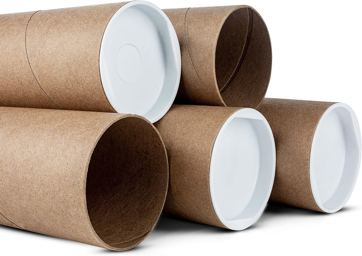 Kraft Mailing & Shipping Tubes with White End Caps 2 x 15 – Durable Cardboard Storage Tubes (Pack of 10)