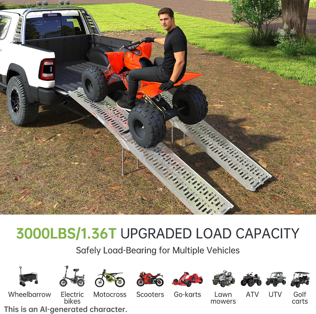 7.5 FT Aluminum Folding Loading Ramps, 3000lbs Capacity, 2PC Set