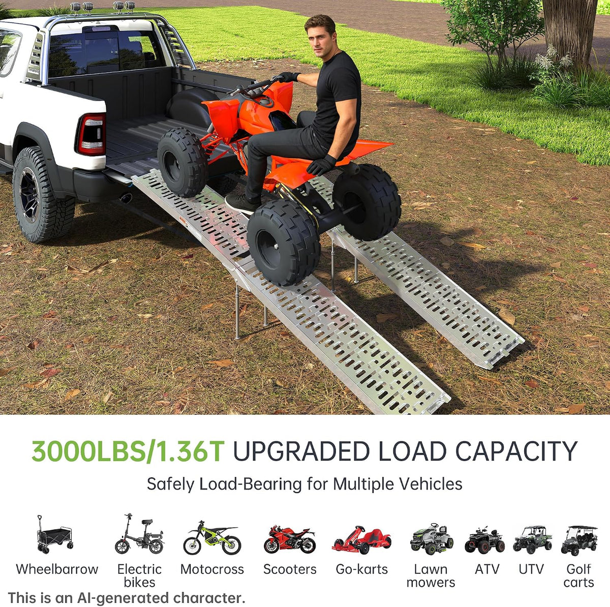 7.5 FT Aluminum Folding Loading Ramps, 3000lbs Capacity, 2PC Set