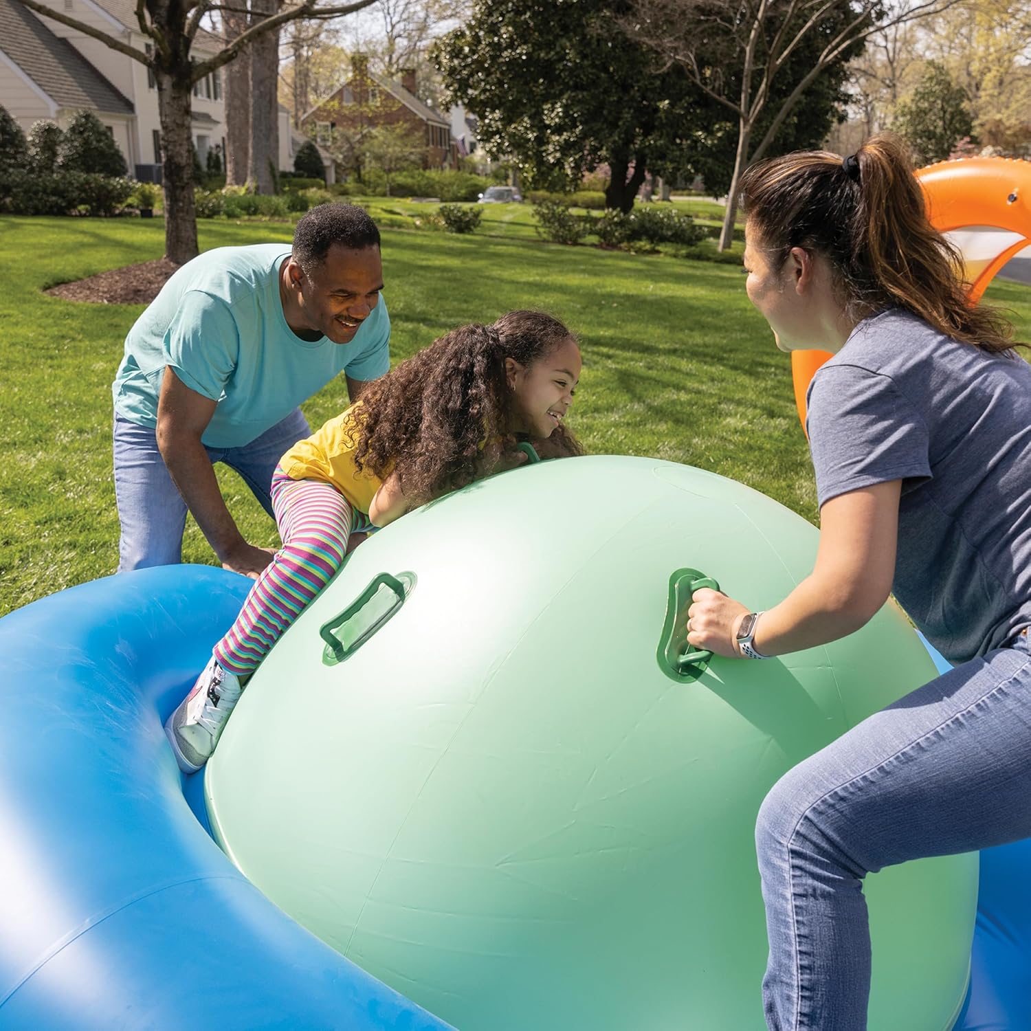 8-Foot Inflatable Dome Rocker with 6 Handles - Children's Fun Play Equipment Blow Up Giant Bouncer Backyard Toy for