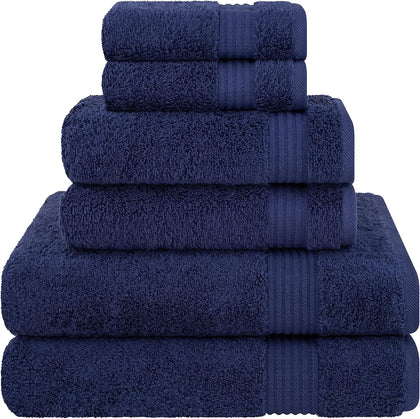 100% Cotton Turkish Towel Set, Soft Absorbent Quick Dry, 6 Piece Towel Set, Navy Blue