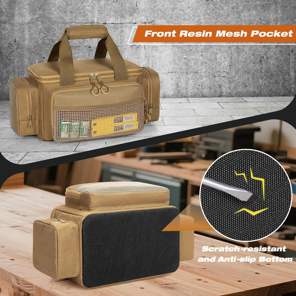 Small Tool Bag with Anti-friction Bottom, Tactical 12" Tool Tote for Men, Hand Tool Storage Organizer for