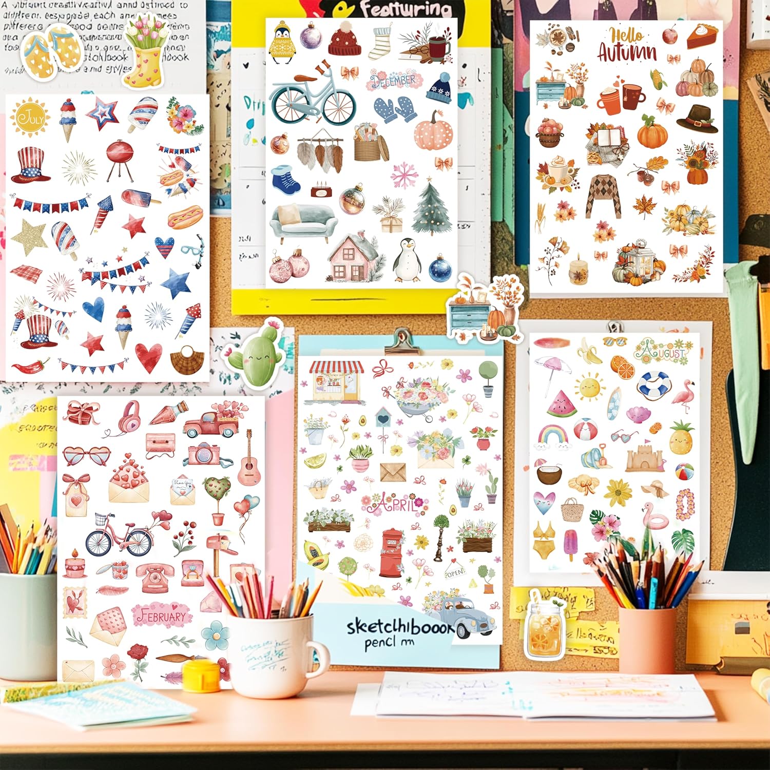 Planner Stickers (24 Page, 1000+ Stickers, Multicolor, Paper, Vintage Style, Holiday & Seasonal Themed, Planner &