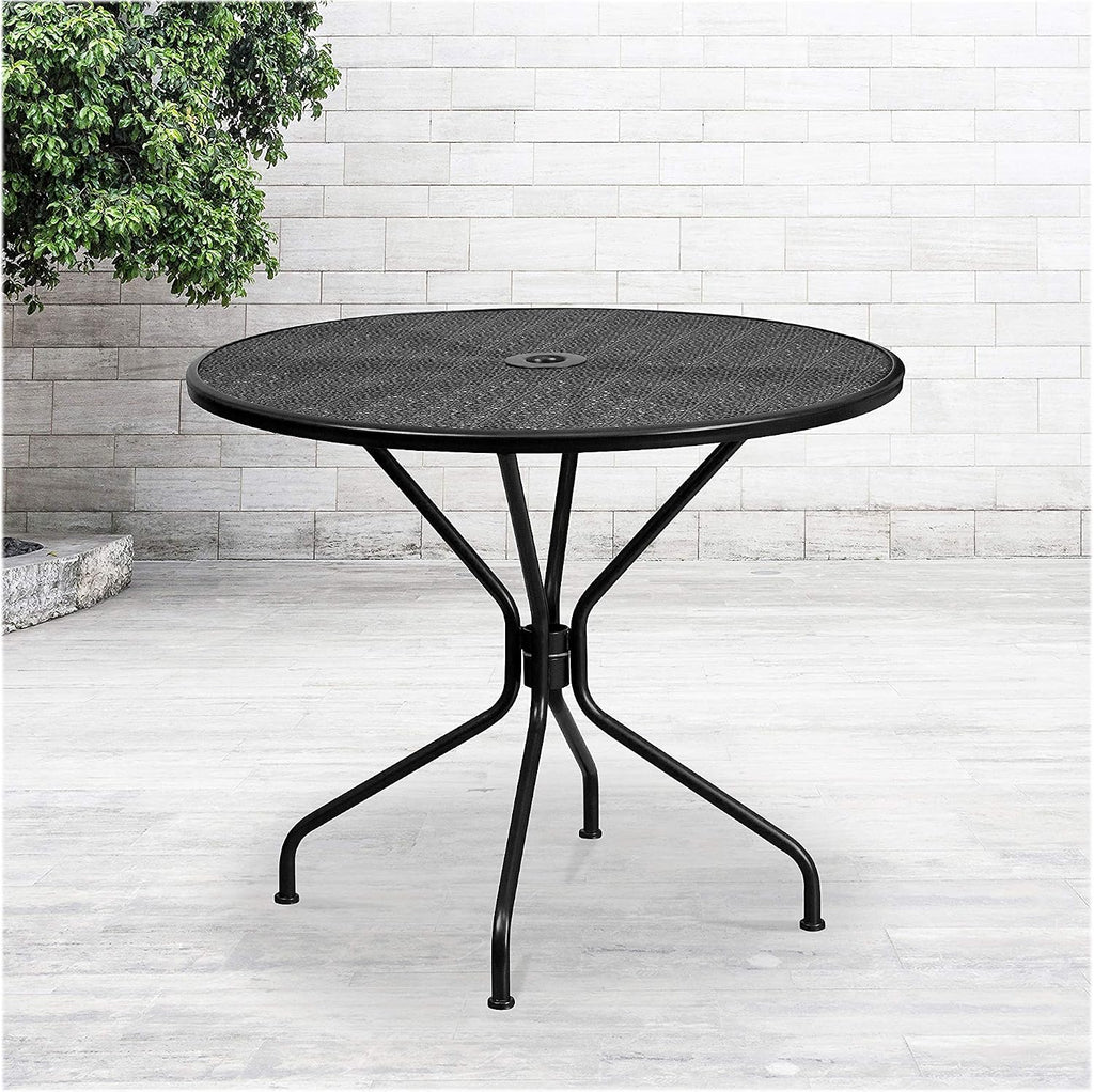 35.25" Round Patio Table with Umbrella Hole, Black