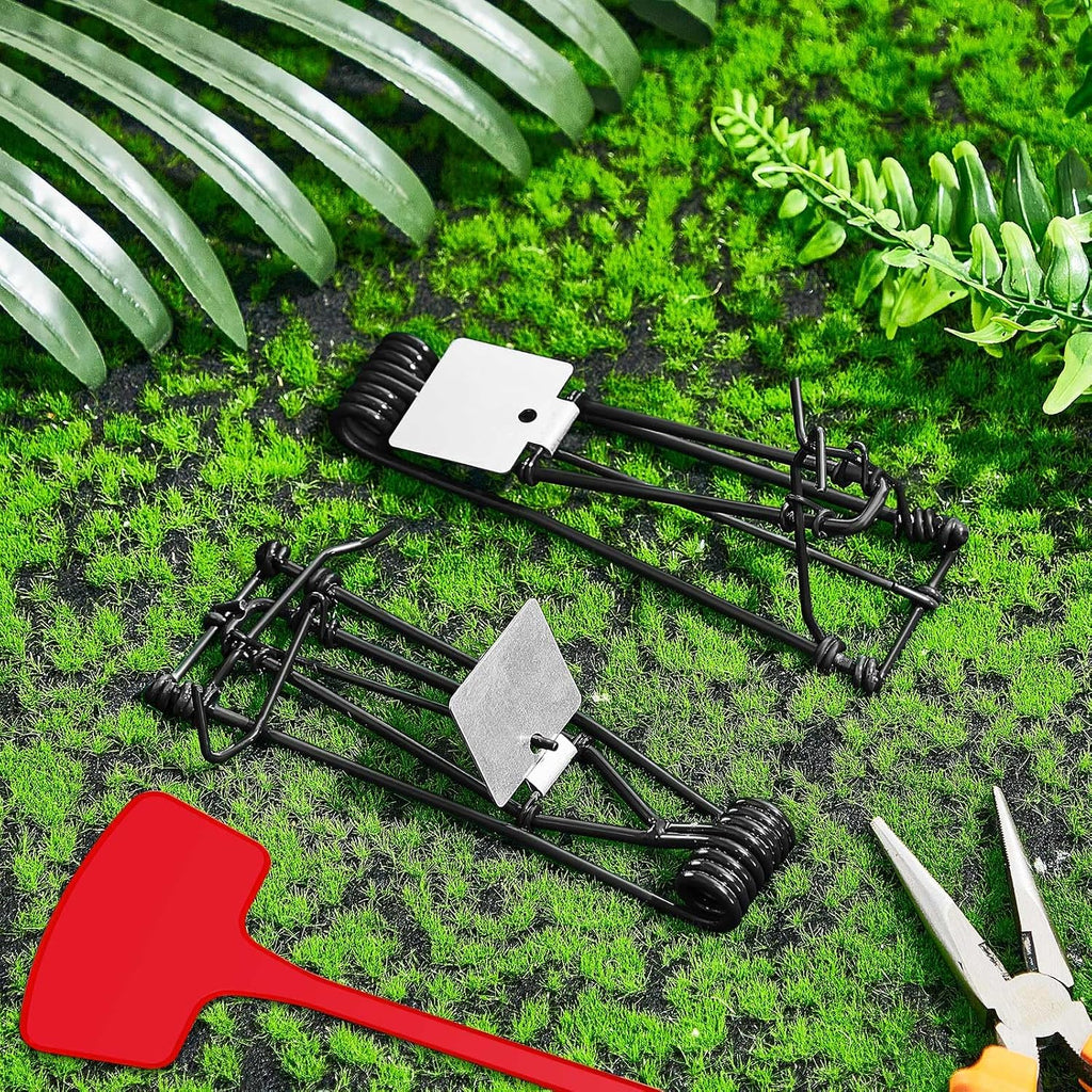 4 Pcs Outdoor Gopher Trap Easy to Set Mole Trap Bulk Weather Resistant Gopher Killer Vole with Red T Type Labels for