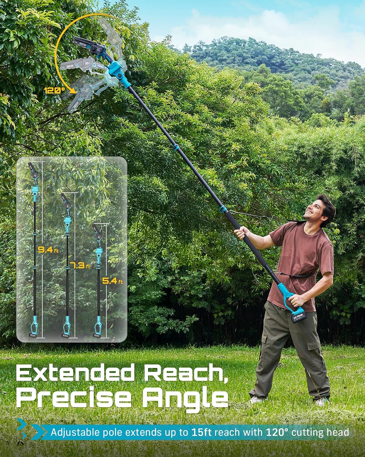 2-in-1 Cordless Pole Saws & Mini Chainsaw 6 Inch for Tree Trimming | 2 x 4000mAh Batteries, Handheld Cutter with 10FT