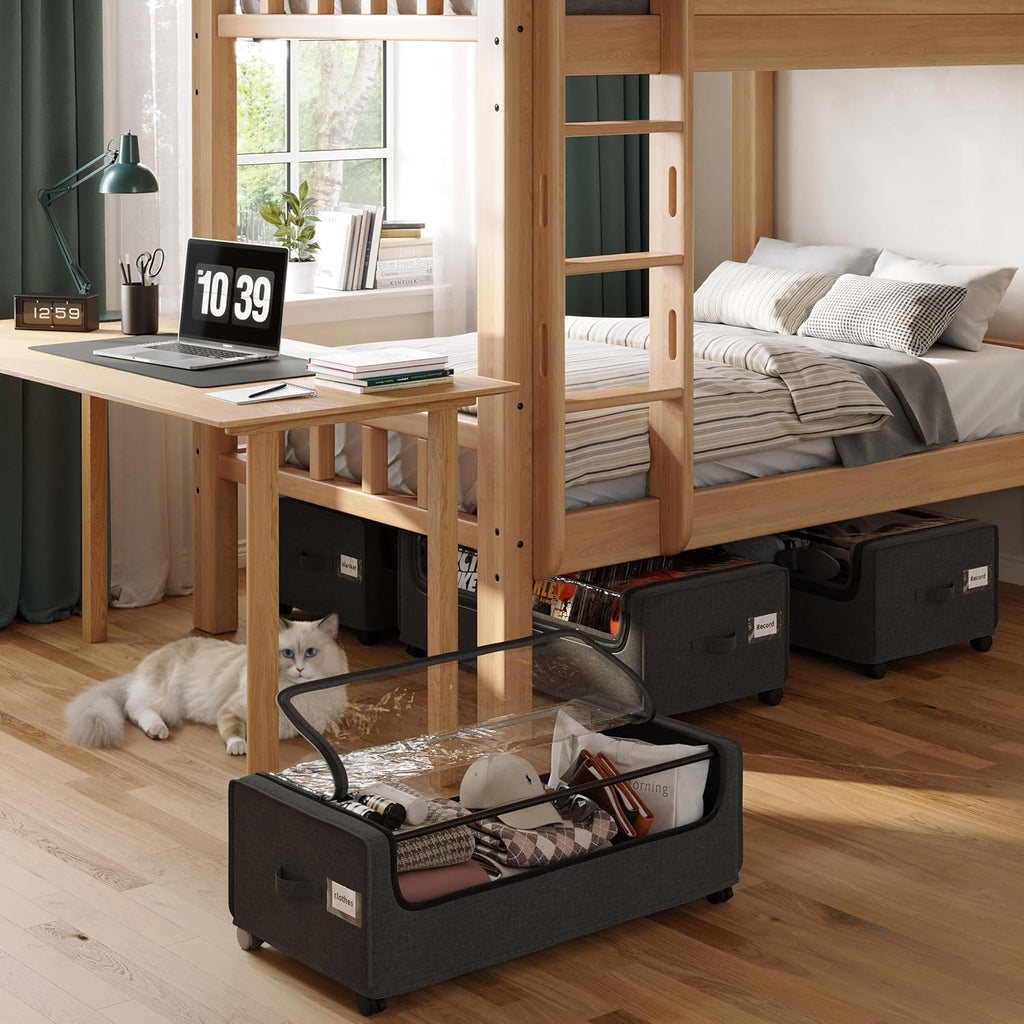 Under Bed Storage With Wheels, XXXXL Large Underbed Storage Organizer, 90L Capacity