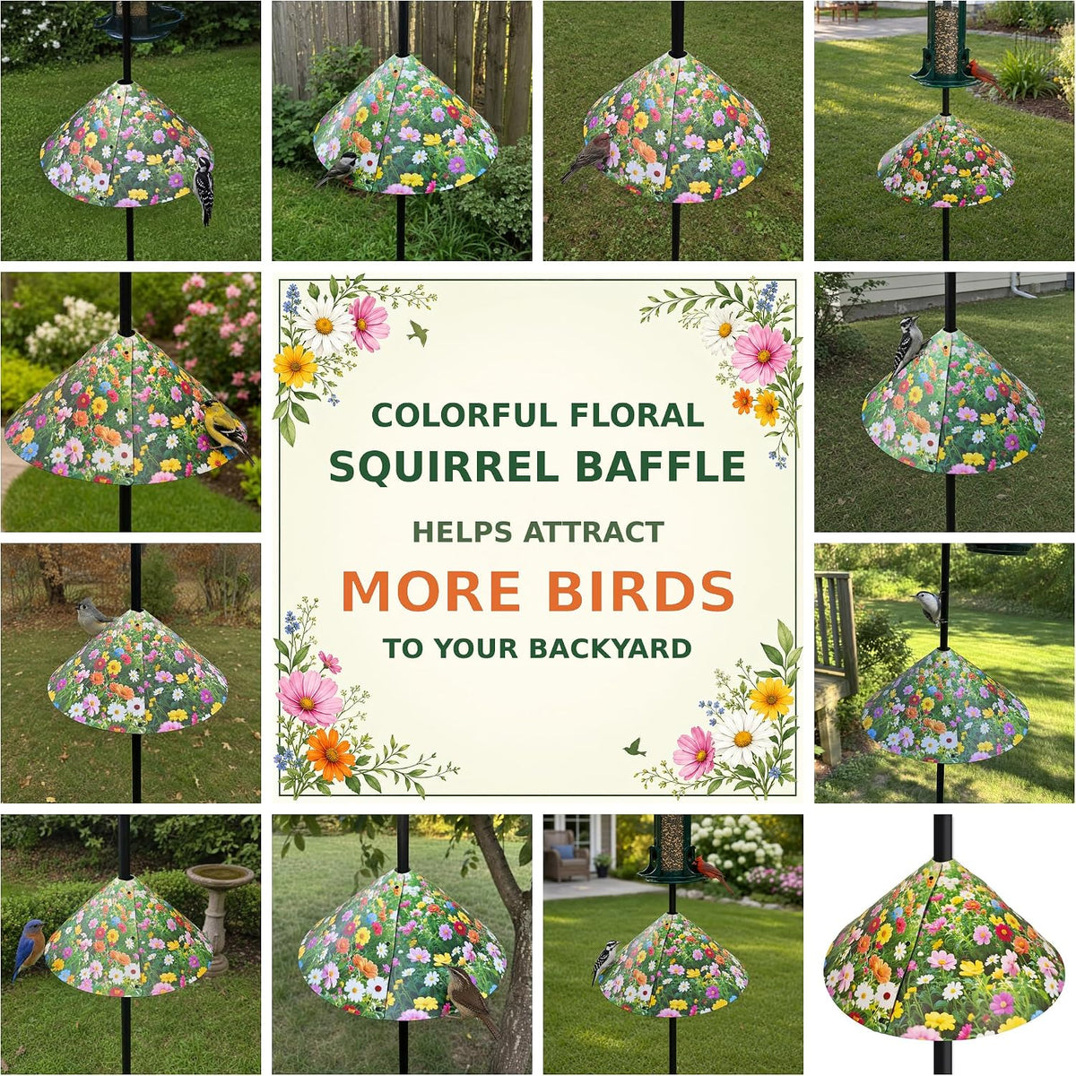 Floral Pattern Squirrel Baffle - Keep Squirrels Away and Attract Birds - Durable Cone - Shaped Squirrel - Proof Guard