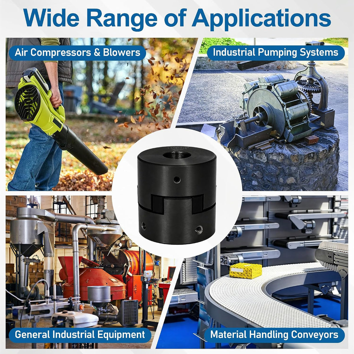 L090 L-Jaw Coupling, 3/4 to 1 in, Flexible Log Splitter Pump Coupler