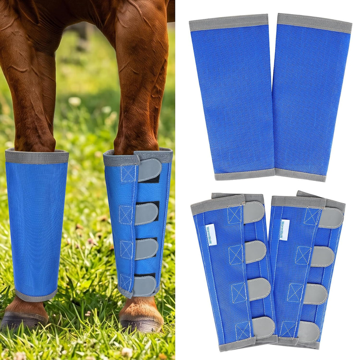 Fly Boots for Horses Set of 4 with Reflective Vercros, Loose Fitting Mesh Horse Fly Boots Leggings, Adjustable Equine