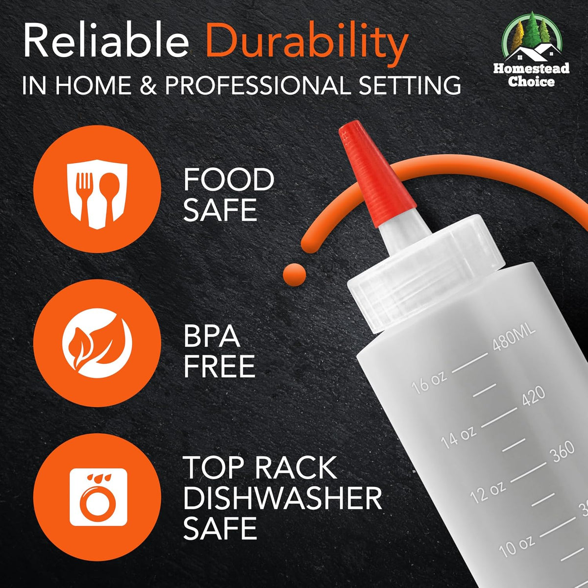 2-pack Plastic Squeeze Bottles for Sauces - 16oz Condiment Squeeze Bottles