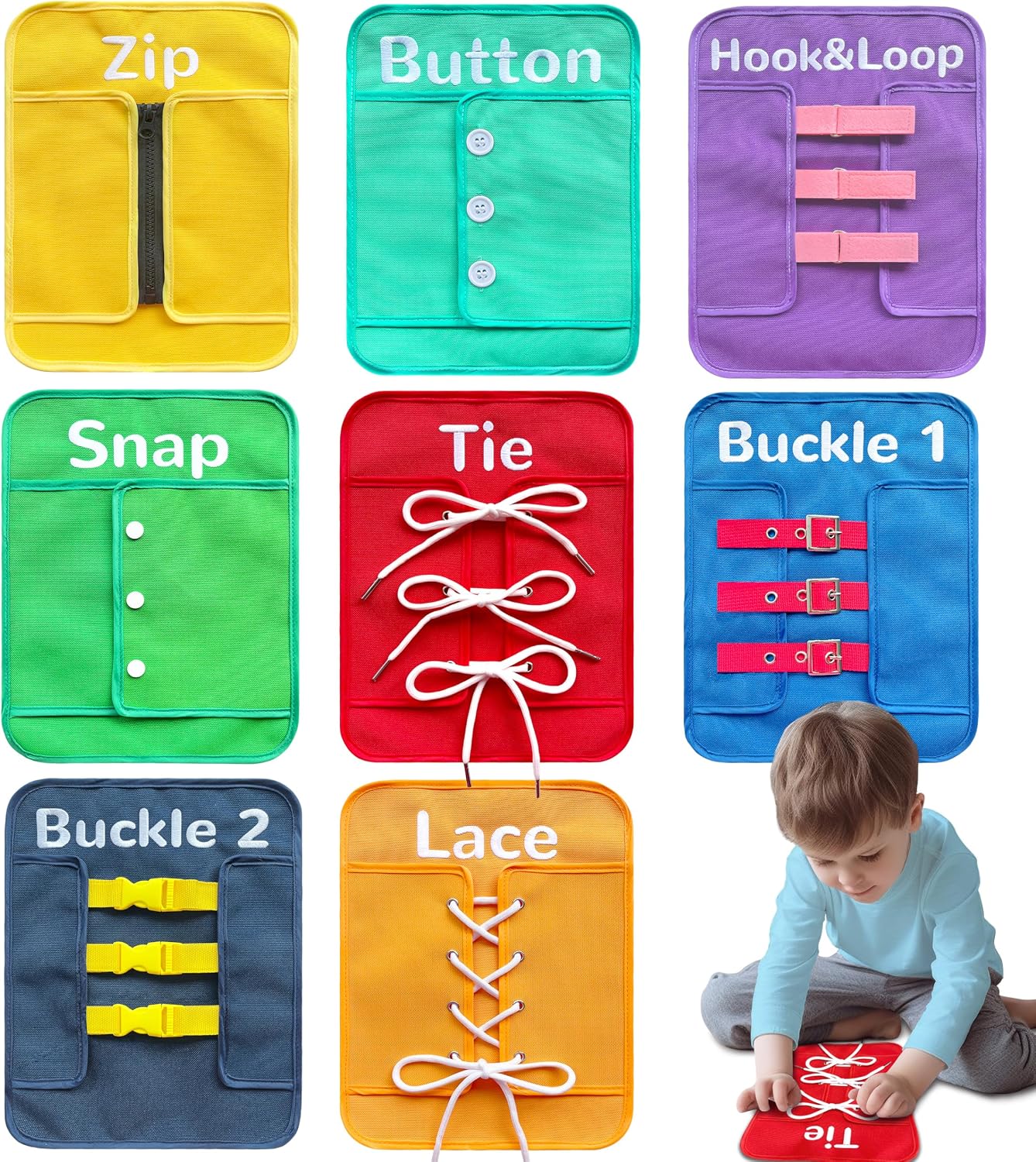 Toddlers Montessori Toys Busy-Board for 3 4 5 Year Girls Boys Gifts, Sensory Basic-Life-Kills Shoe-Tying Practice for