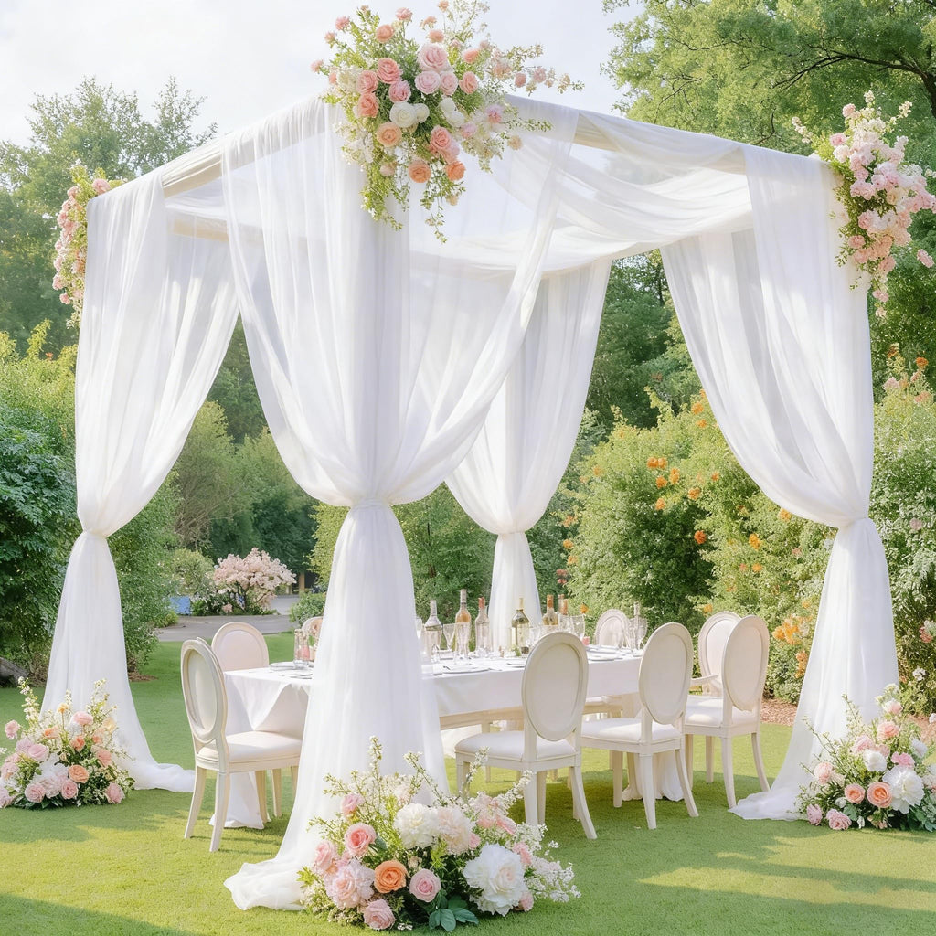 Wedding Arch Draping Fabric 28" x 19 ft White Sheer Curtain Backdrop Drapes