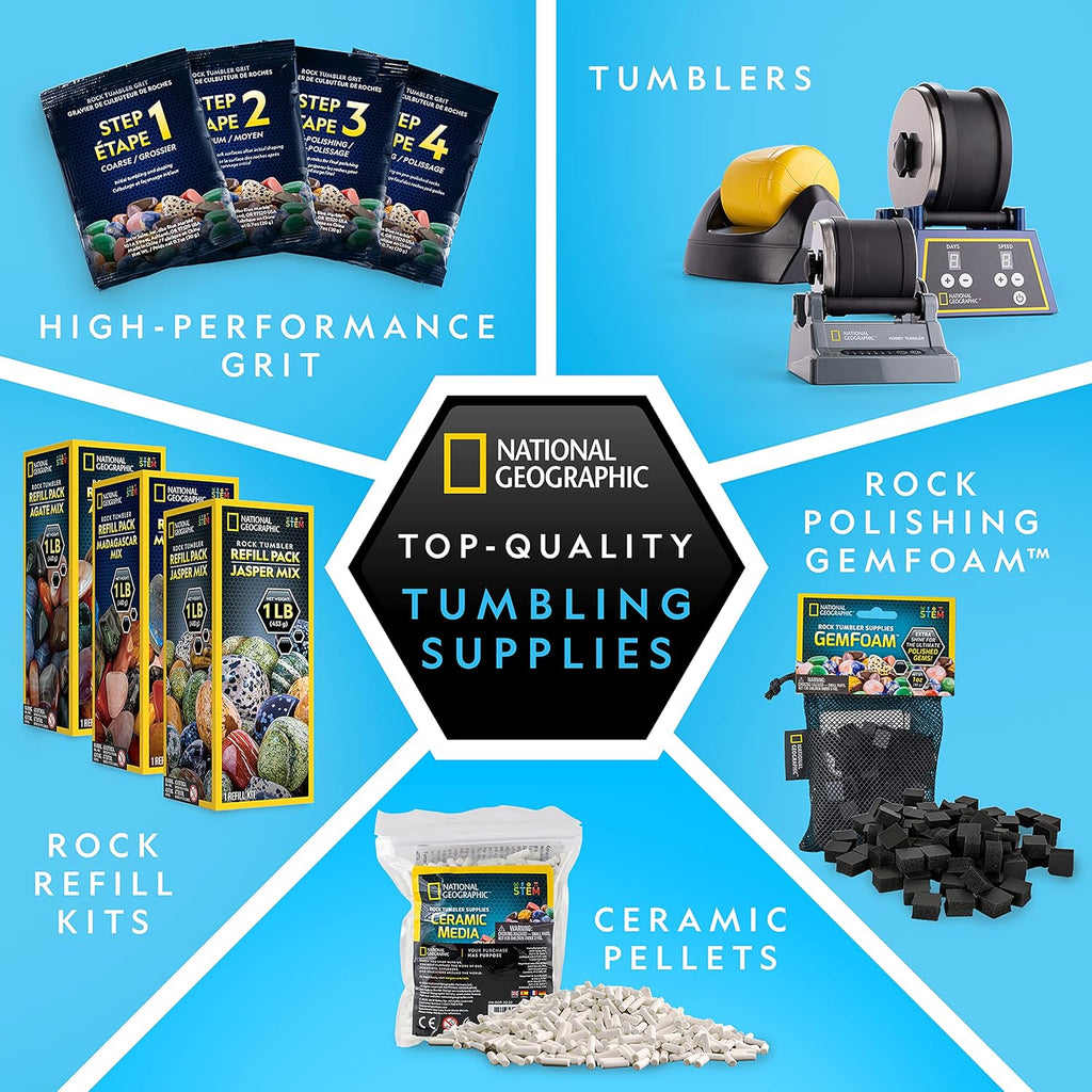 National Geographic Rock Tumbler Refill Kit with 1 Lb. Gemstone Mix | 1 Lb. Gemstone Mix, 9 Varieties, Tiger's Eye