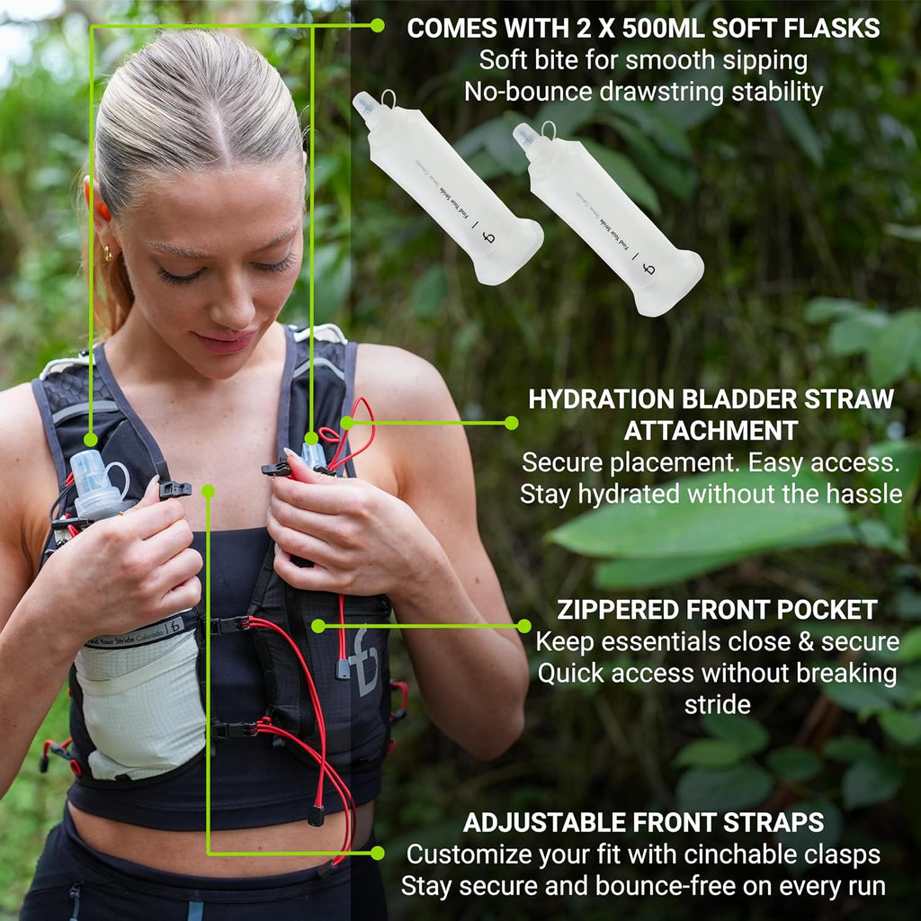 Tahoe Hydration Vest – Ultralight Running Vest for Men & Women – Includes Two 500ml Soft Flasks – Trail, Marathon
