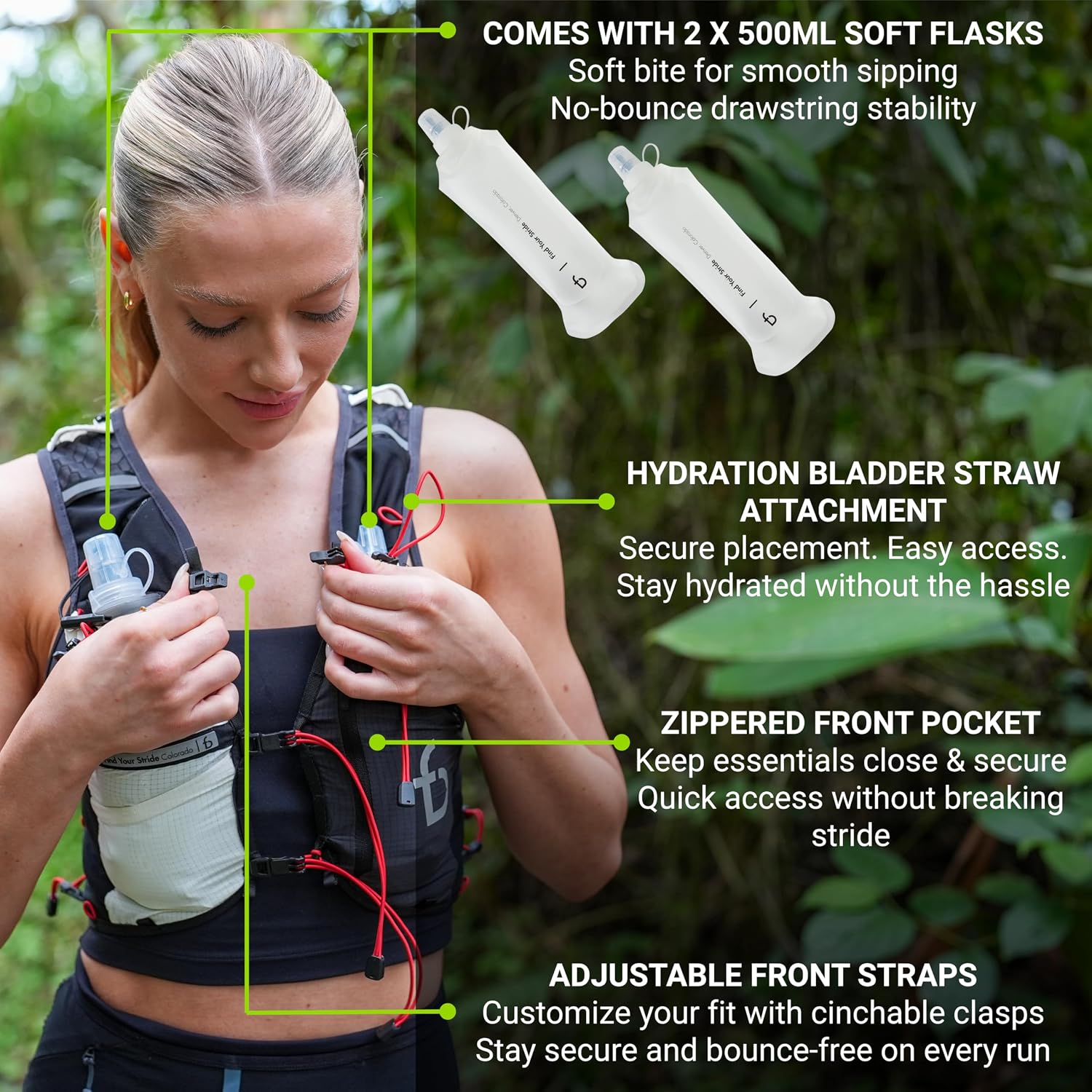 Tahoe Hydration Vest – Ultralight Running Vest for Men & Women – Includes Two 500ml Soft Flasks – Trail, Marathon