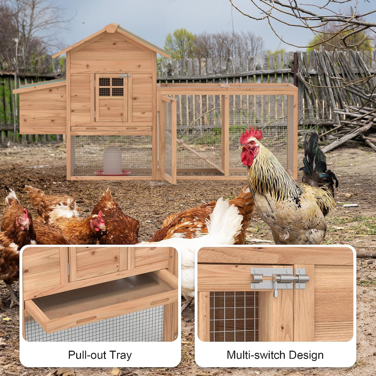 Outdoor Chicken Coop for 2-4 Chickens Wooden Hen House with Nesting Box