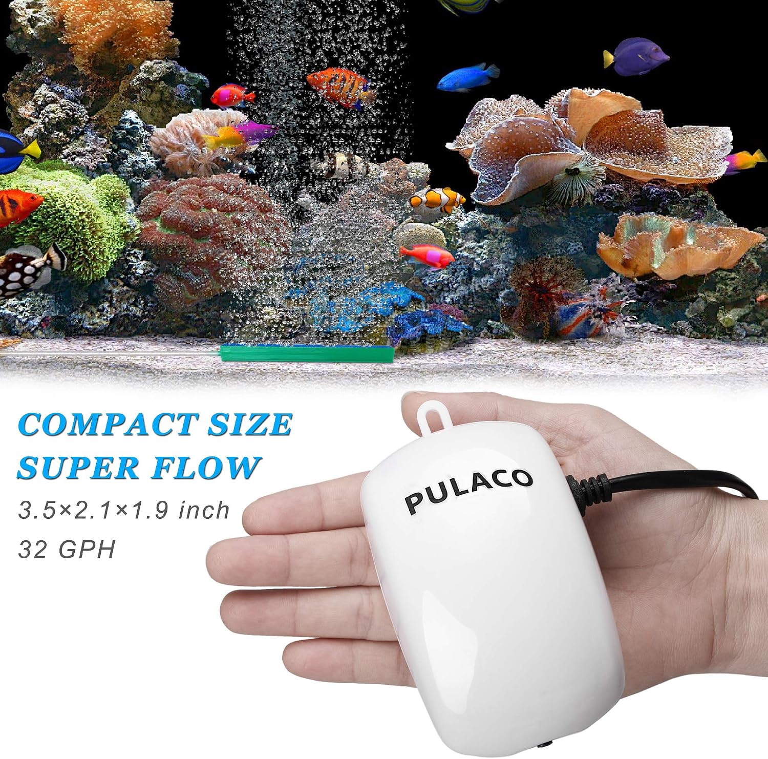 Ultra Quiet Mini Aquarium Fish Tank Air Pump for 1-20 Gallon Fish Bowl with Air Tube Air Bubbler Stone Check Valve