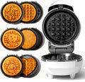 6-in-1 Mini Waffle Maker With Removable Plates, 4.5'' Mini Waffle Iron for Holidays, Parties & Events Waffle Maker