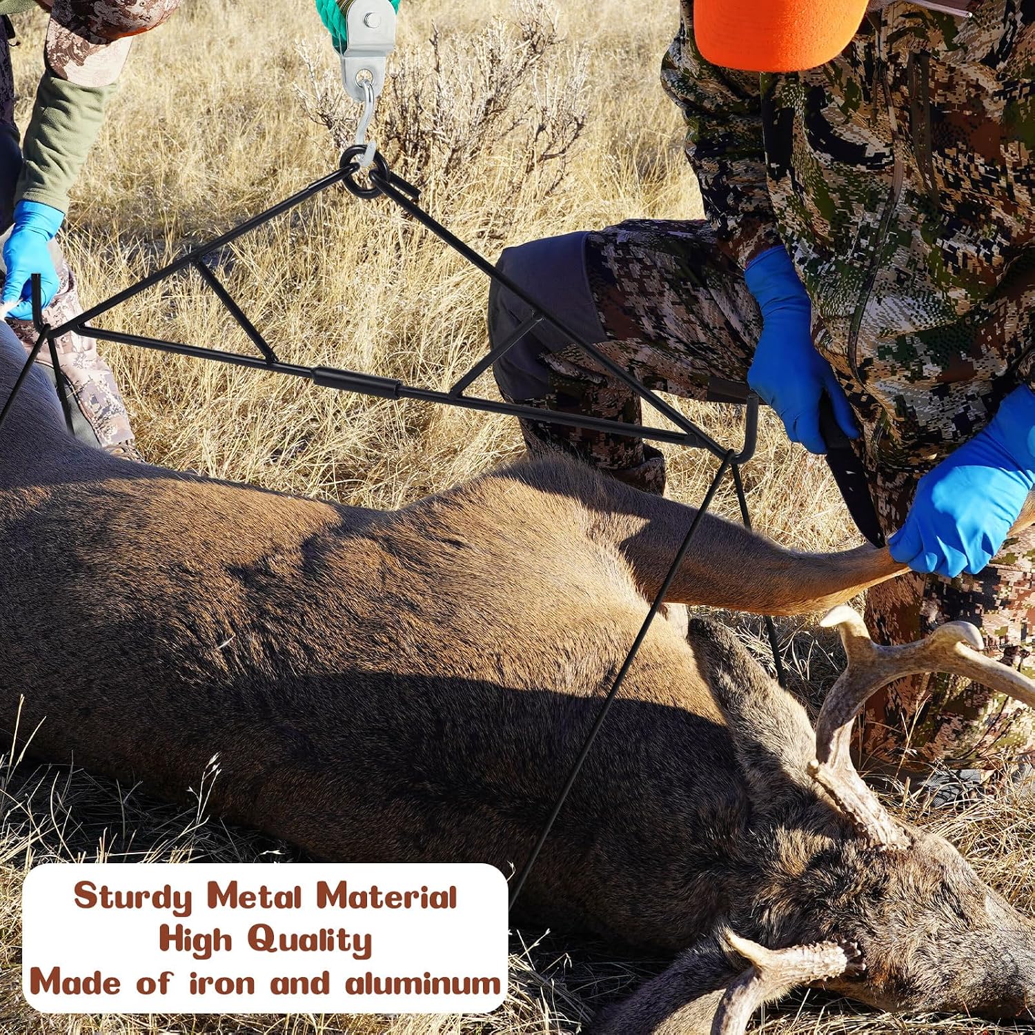 2 Pcs 700 Lbs Hunters Specialties Gambrel Deer Hanger Gambrel and Pulley Hoist Elk Deer Skinning Rack for Men Wild