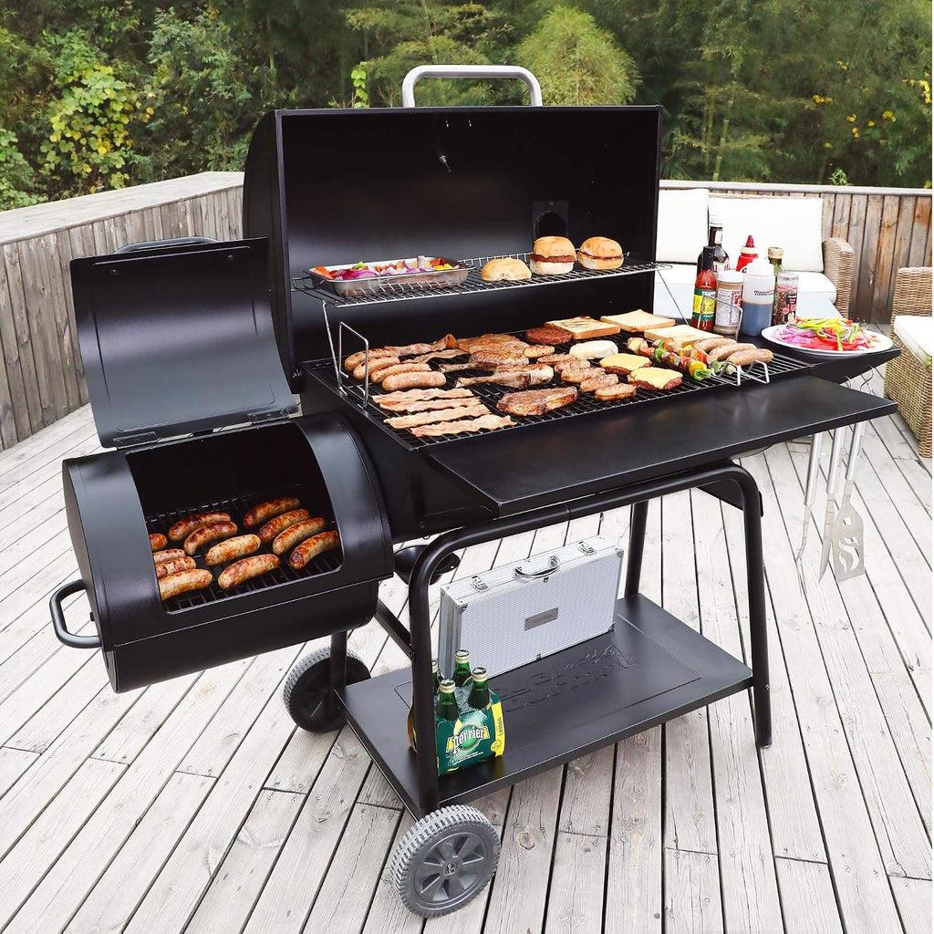 CC2036F Barrel Charcoal Grill with Offset Smoker, Outdoor BBQ Grill with 1200 Sq. In. Grilling Area for Large Event