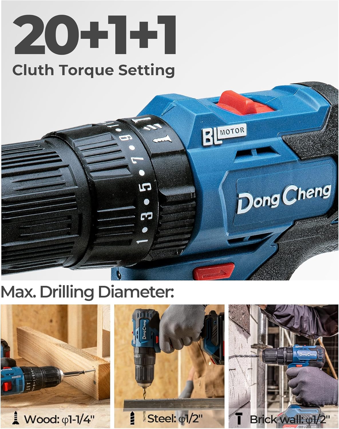 20V Brushless Heavy-duty Impact Drill, 443 in-lbs, 27000 IPM, 1/2" Keyless Metal Chuck, 20+1+1 Clutch, Cordless