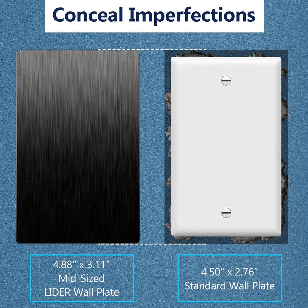 LIDER Blank Screwless Metal-Surface Wall Plate, Upgrade, Mid-Size 1-Gang