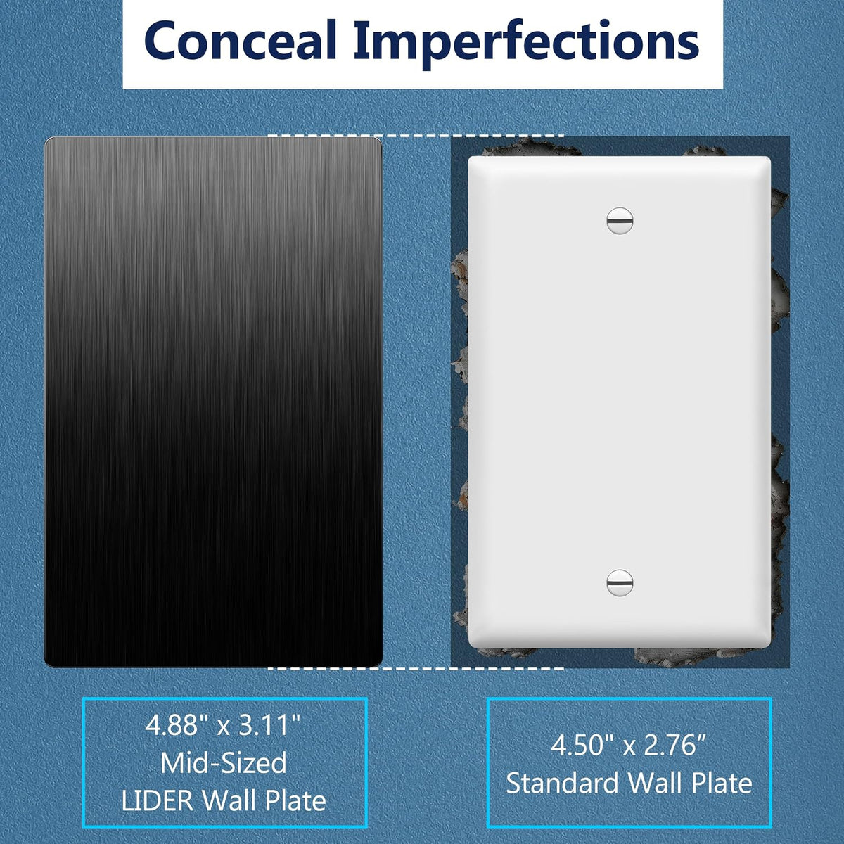 LIDER Blank Screwless Metal-Surface Wall Plate, Upgrade, Mid-Size 1-Gang