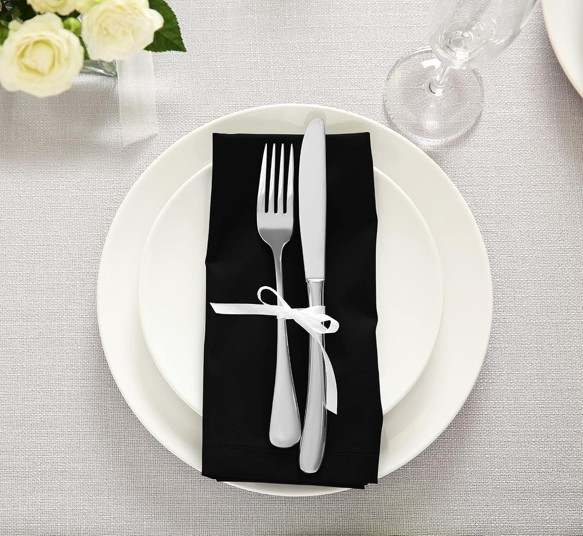 Cotton Blend Black Cloth Napkins [12 Pack, 20x20 Inch]