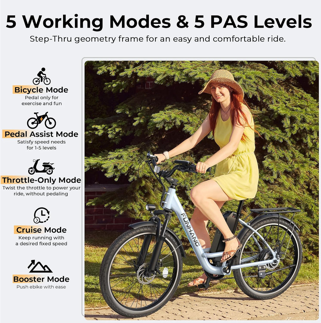 Electric Bike for Adults, Peak 1000W 50Miles City Cruiser Ebike, 26" Step Thru Electric Bicycles with 48V Removable