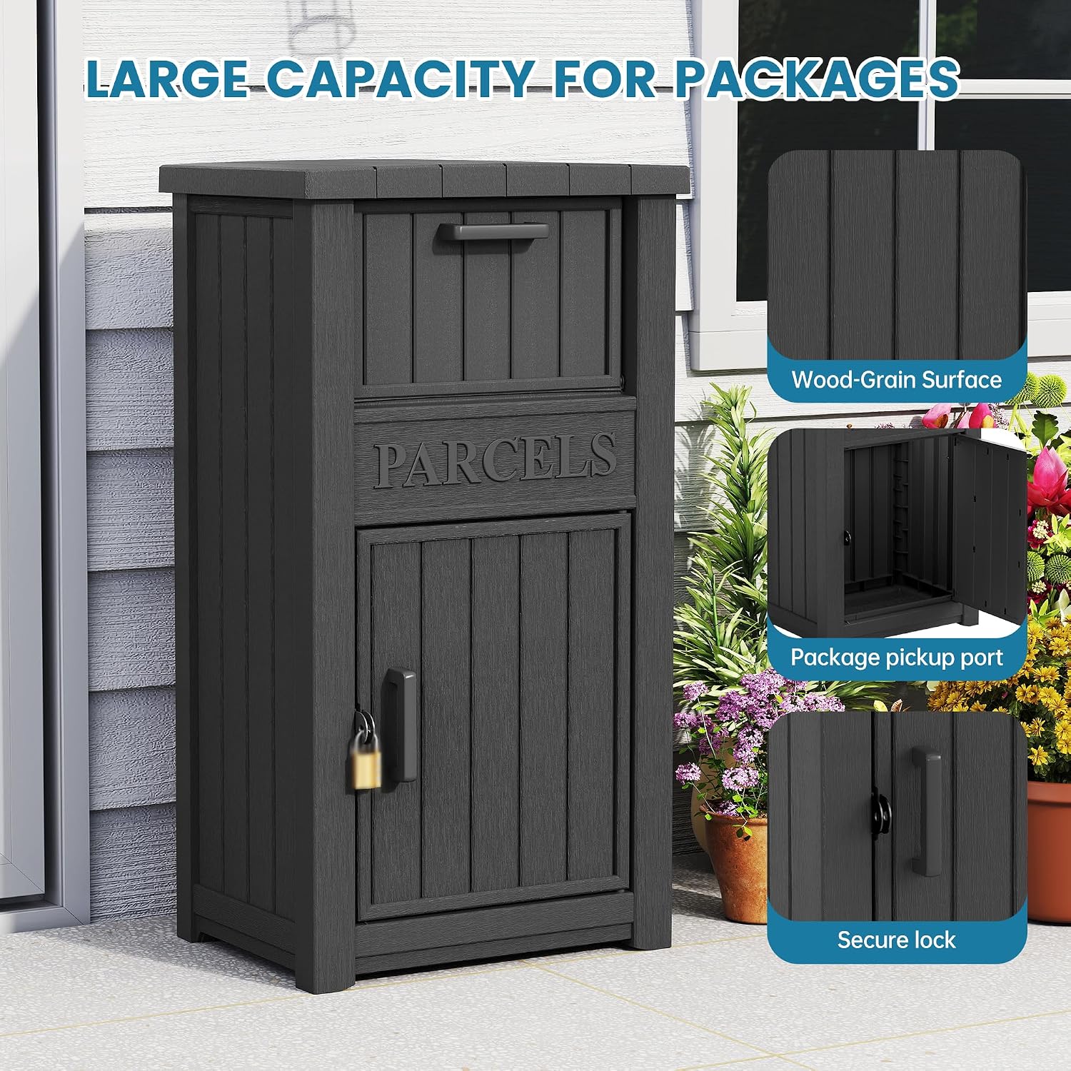 Package Delivery Box for Outside, Large Lockable & Weatherproof Anti-Theft Large Parcel Drop Box for Porch, Curbside